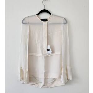 NWT DEREK LAM Silk Cream Bell Pleated-Sleeve Blouse 36 / XS